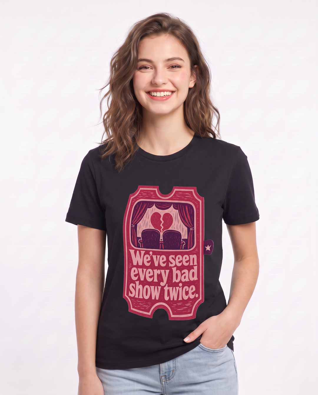 Couples Women's Black T-Shirt - We've seen every bad show twice. product image 3