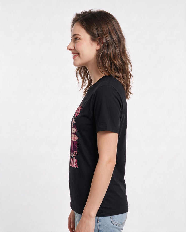Neurodiversity Women's Black T-Shirt – My thoughts don't follow a straight highway; they explore backroads product image 2