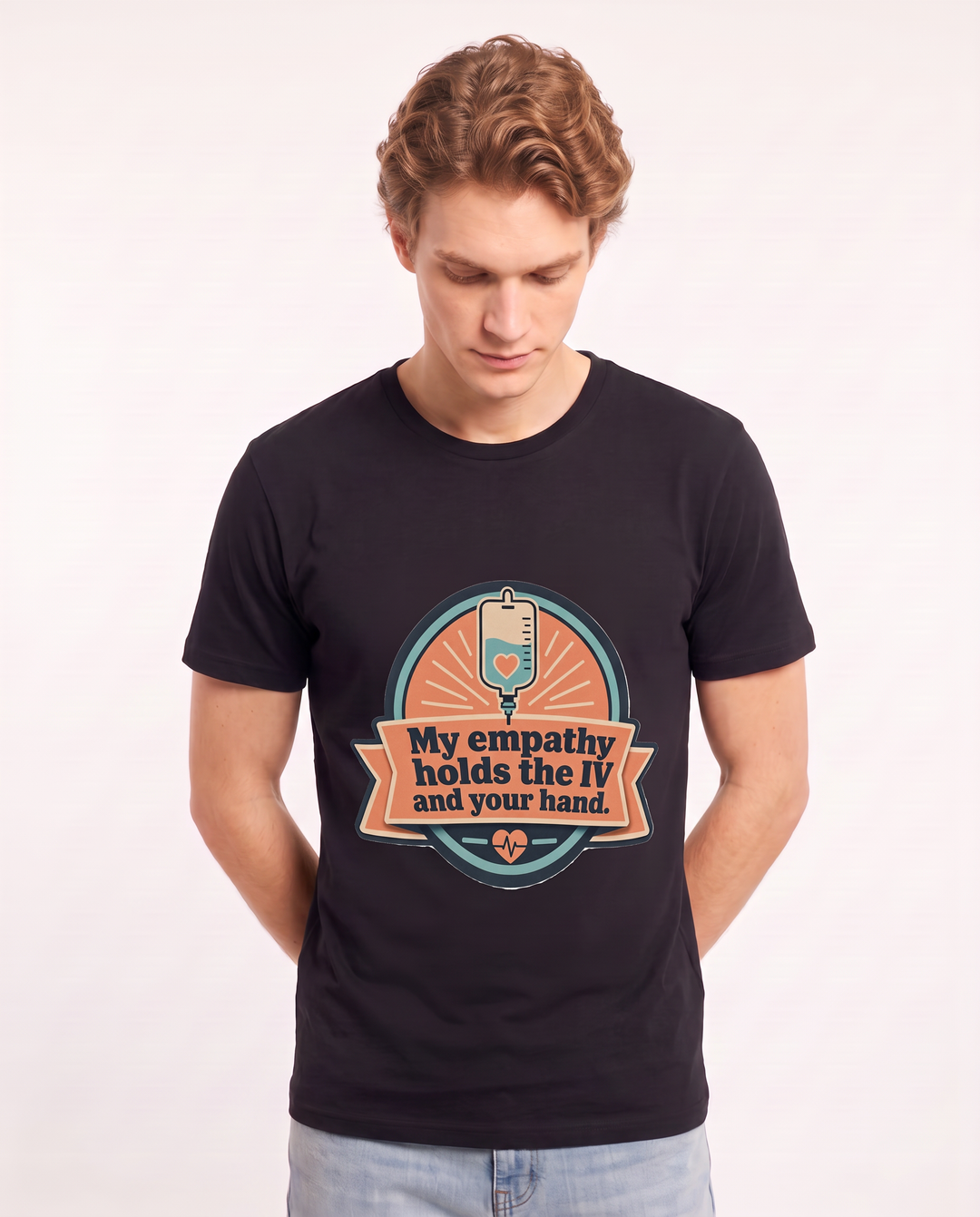 Nurse Gift Men's Black T-Shirt - My empathy holds the IV and your product image 3