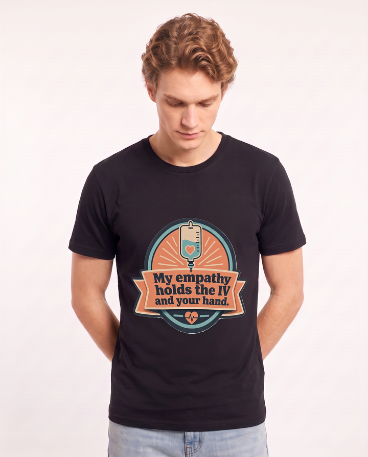 Nurse Gift Men's Black T-Shirt - My empathy holds the IV and your product image 3