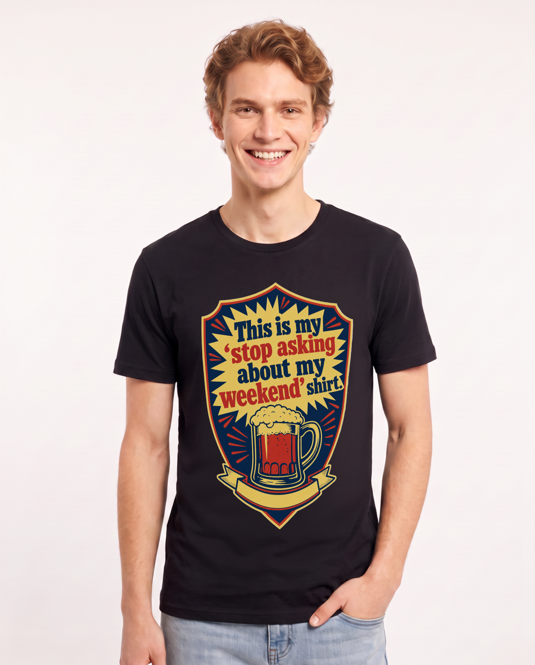 Funny Beer Men's Black T-Shirt - This is my 'stop asking about my product image 1