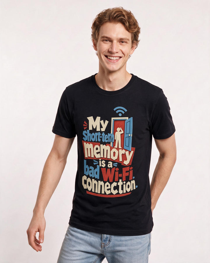 Funny Meme Men's Black T-Shirt – My short-term memory is a bad Wi-Fi connection. product image 3