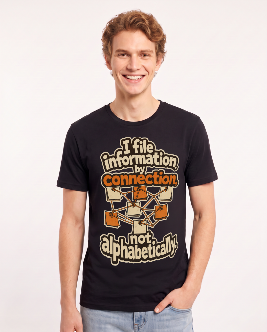Neurodiversity Men's Black T-Shirt – I file information by connection, not alphabetically. product image 1