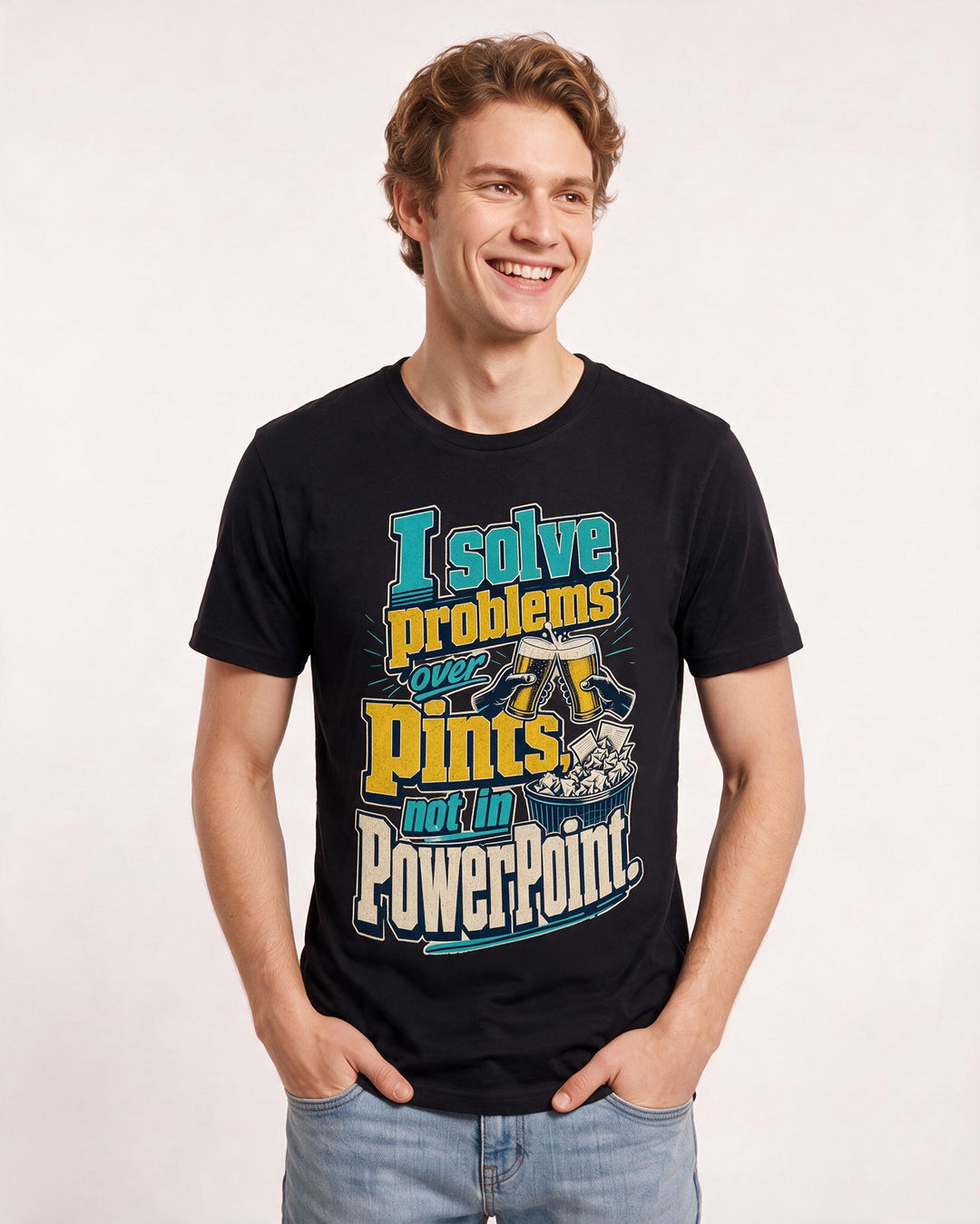 Funny Beer Men's Black T-Shirt – I solve problems over pints, not in product image 3