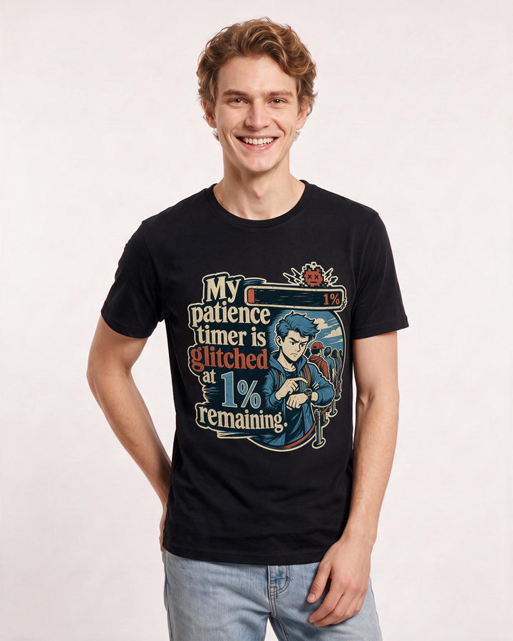 Gaming Men's Black T-Shirt – My patience timer is glitched at 1% remaining. product image 3