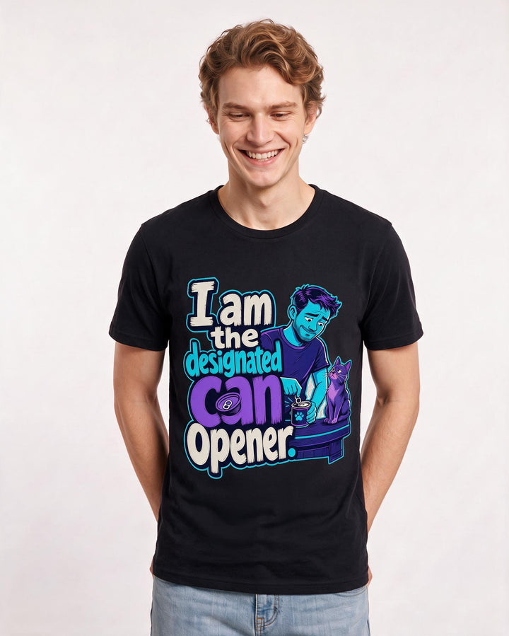 Funny Cat Lover Men's Black T-Shirt – I am the designated can opener. product image 3