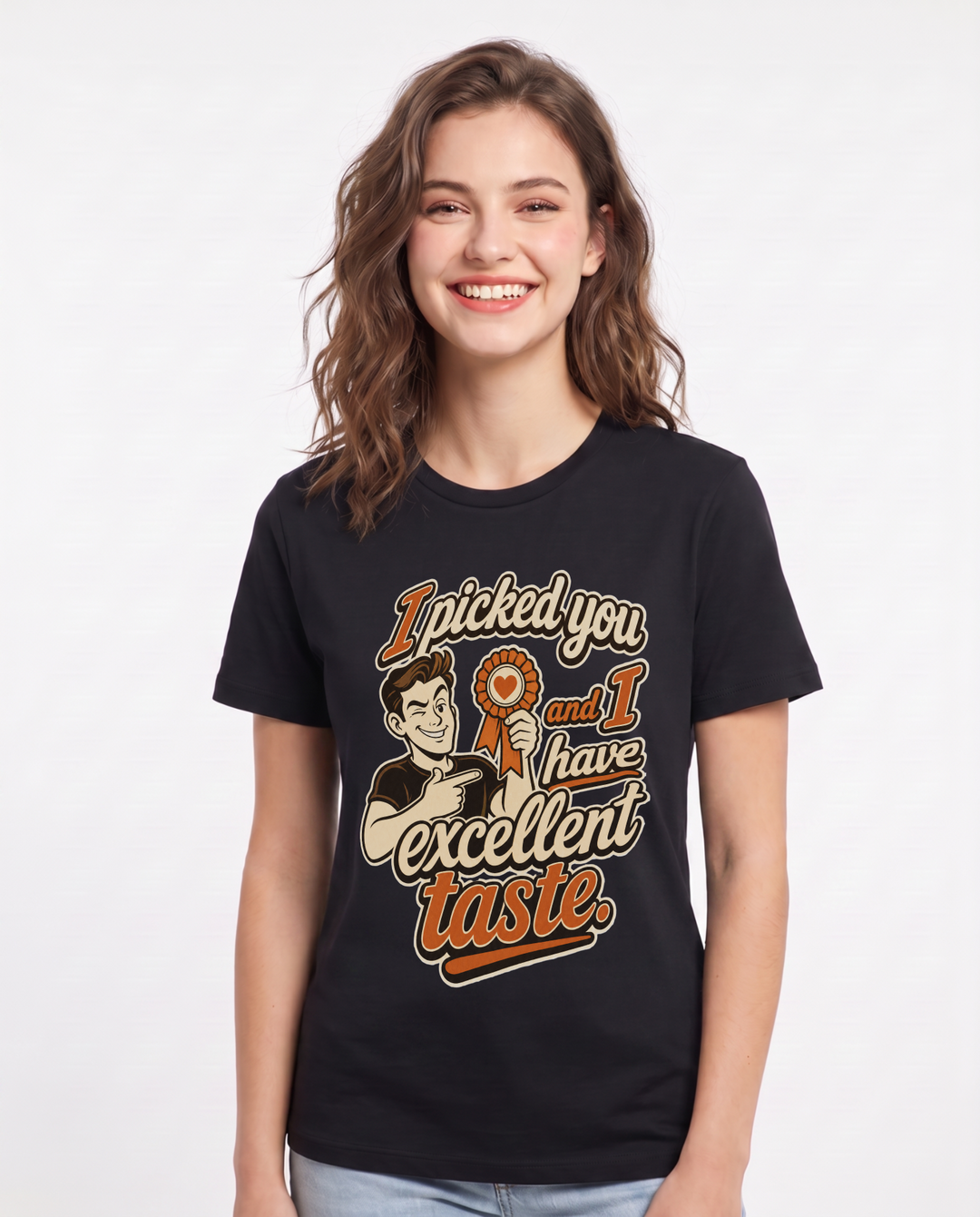 Couples Women's Black T-Shirt – I picked you and I have excellent taste. product image 1