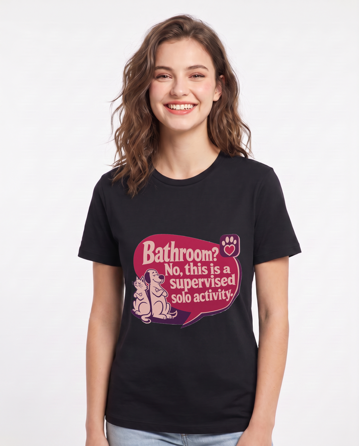 Graphic Women's Black T-Shirt - Bathroom? No, this is a supervised product image 1