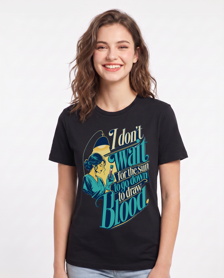Nurse Women's Black T-Shirt – I don't wait for the sun to go down to product image 1
