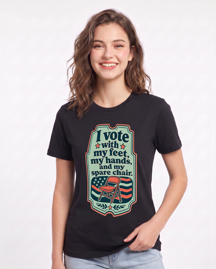 Graphic Women's Black T-Shirt - I vote with my feet, my hands, and my product image 3