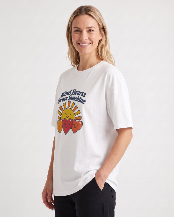 Kind Hearts Grow Sunshine White T-Shirt mockup 2
