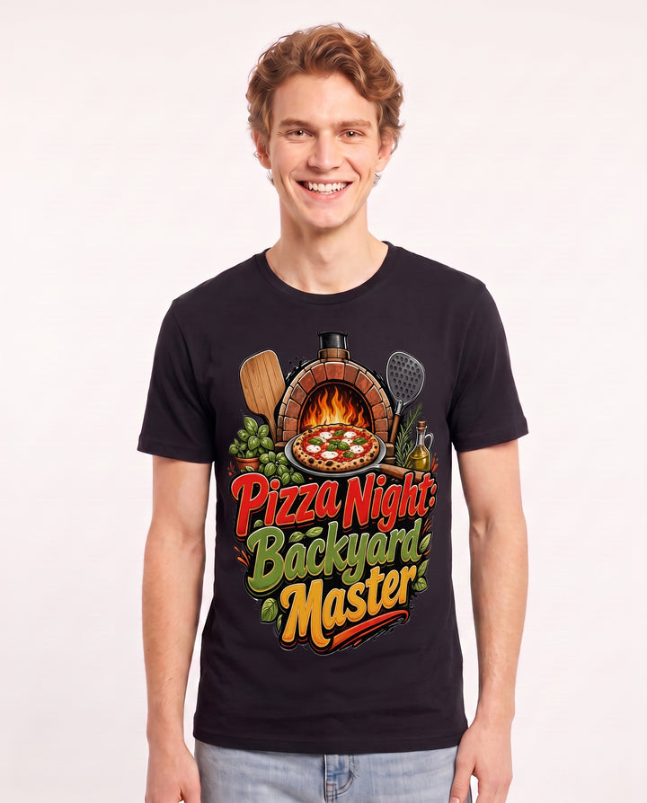 Pizza Night: Backyard Master Men's Black T-Shirt product image 1