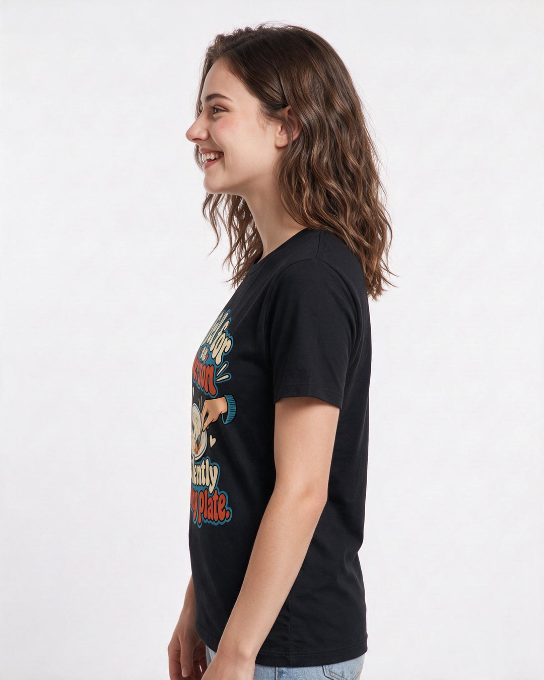 Couples Black T-Shirt for Women – Everyday Expression Graphic Tee product image 2