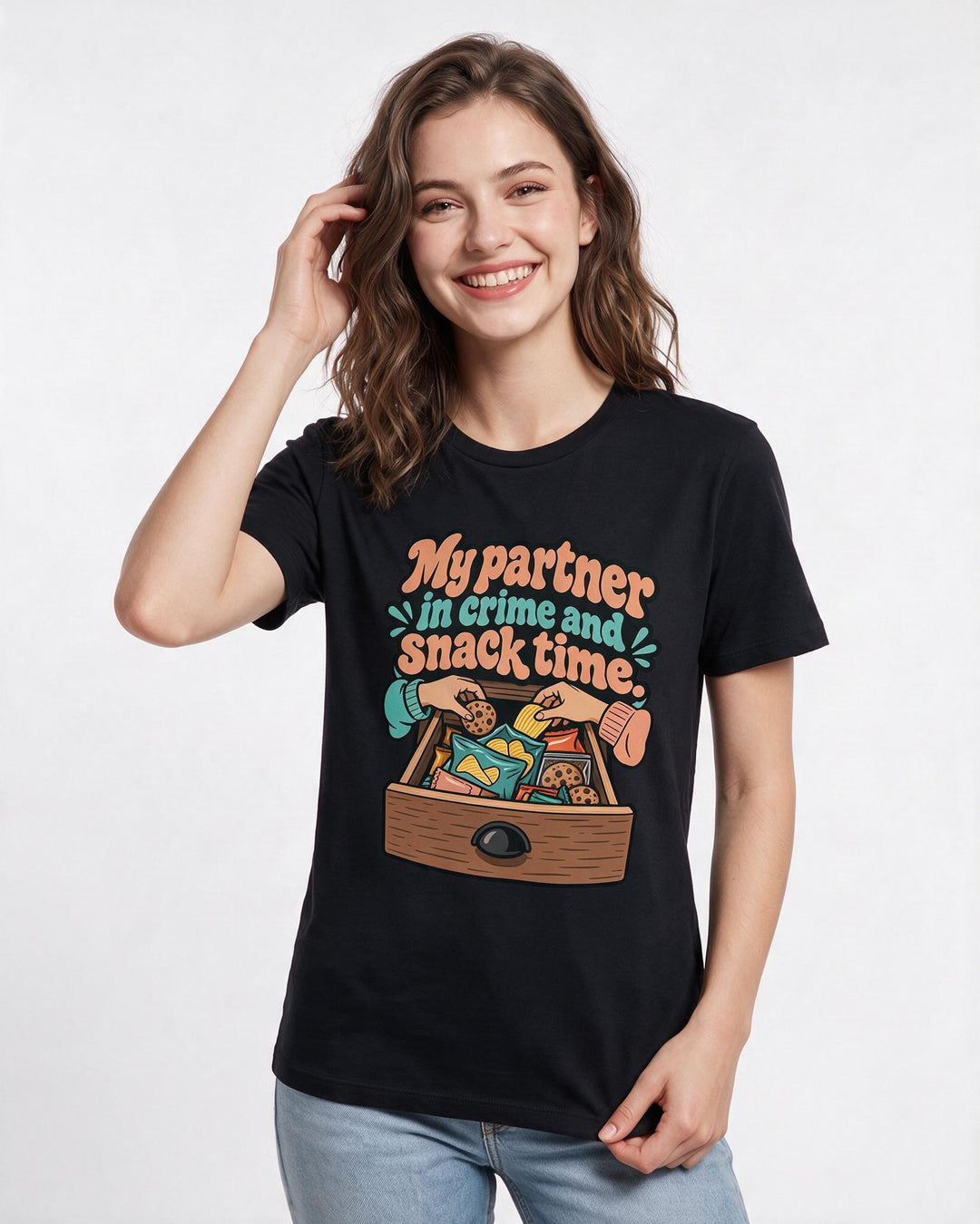 Couples Black T-Shirt for Women – Everyday Expression Graphic Tee product image 1
