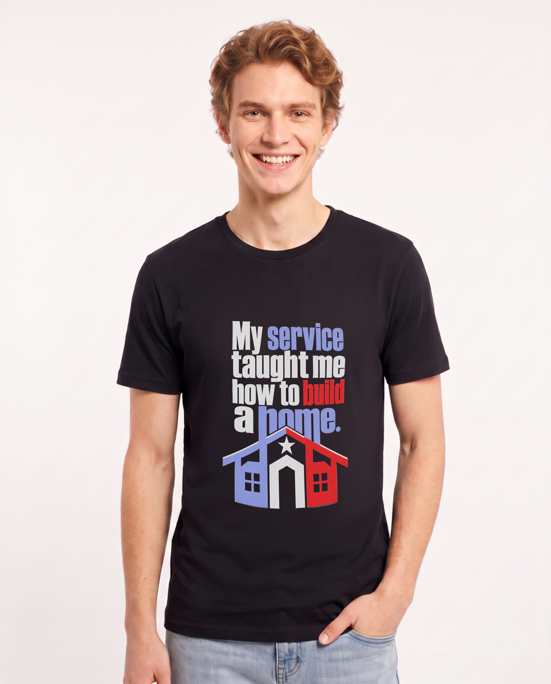 My service taught me how to build a home. Men's Black T-Shirt product image 2