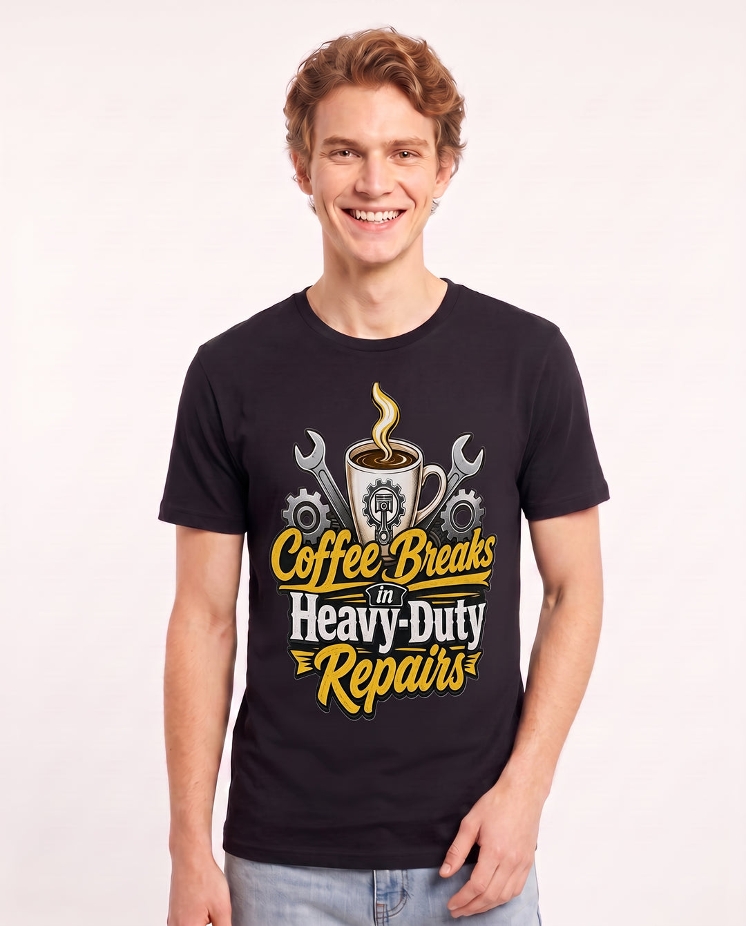 Coffee Breaks in Heavy-Duty Repairs Men's Black T-Shirt product image 1