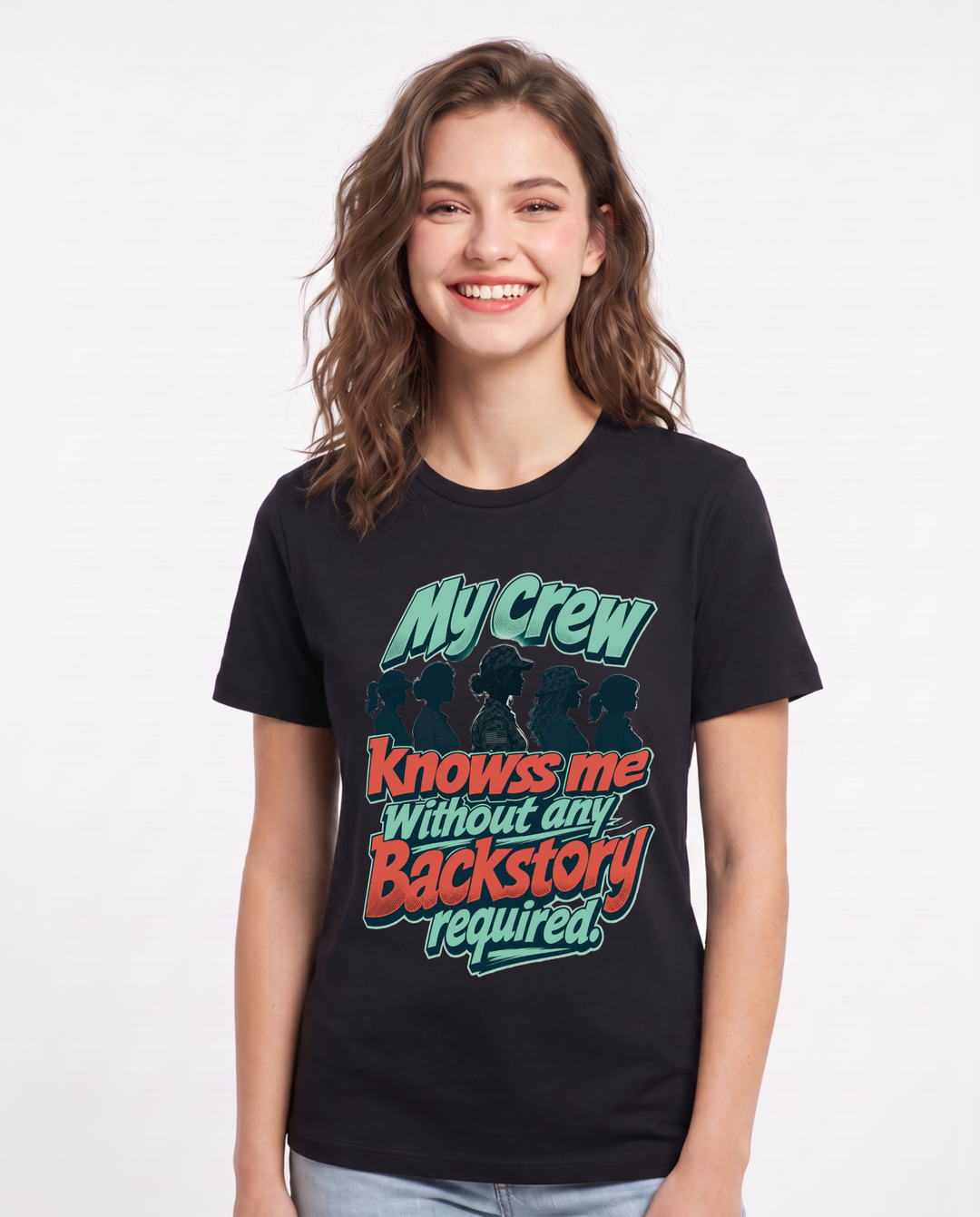 Veteran Women's Black T-Shirt – My crew knows me without any backstory required. product image 1