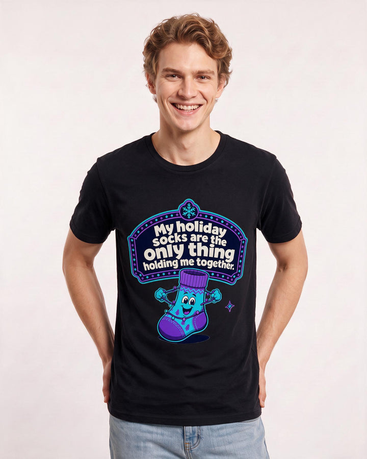 Christmas Men's Black T-Shirt - My holiday socks are the only thing product image 3