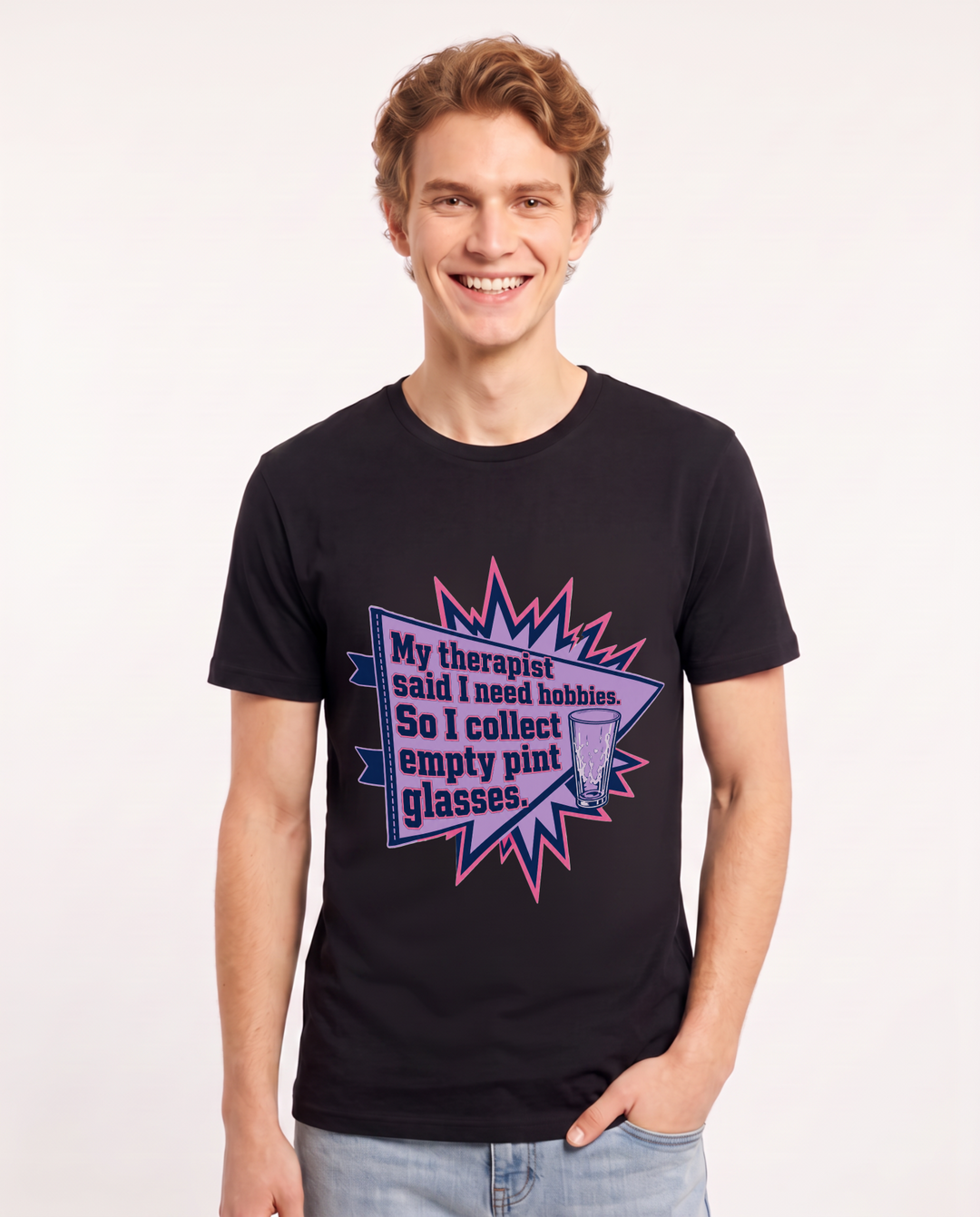 Funny Beer Men's Black T-Shirt - My therapist said I need hobbies. So product image 1