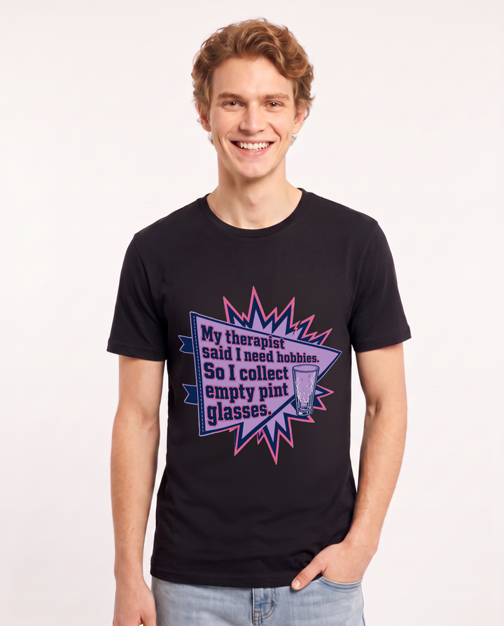 Funny Beer Men's Black T-Shirt - My therapist said I need hobbies. So product image 1