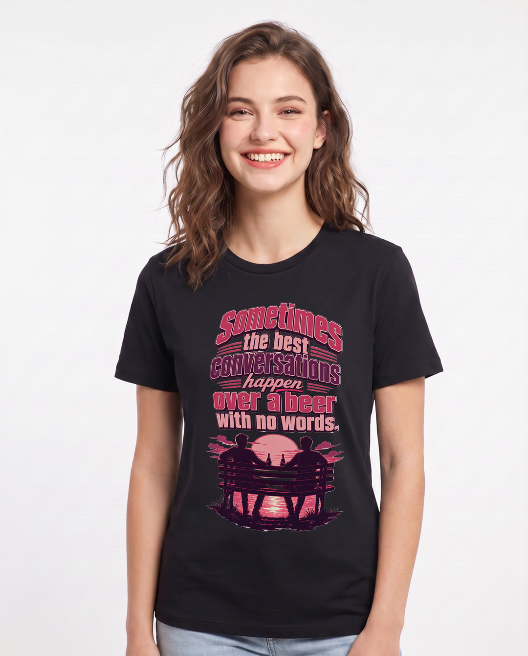 Beer Women's Black T-Shirt – Sometimes the best conversations happen over a beer with no words. product image 1