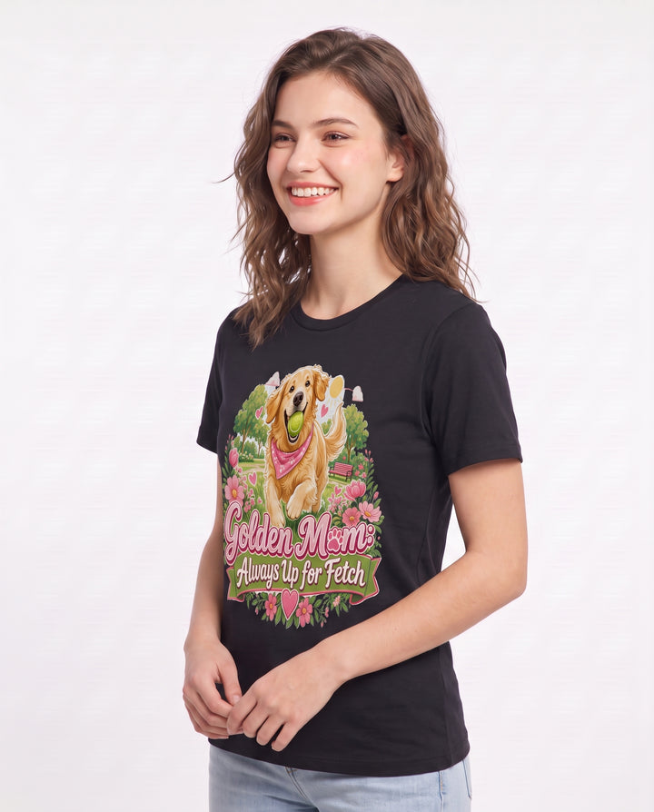 Golden Mom: Always Up for Fetch Women's Black T-Shirt product image 3