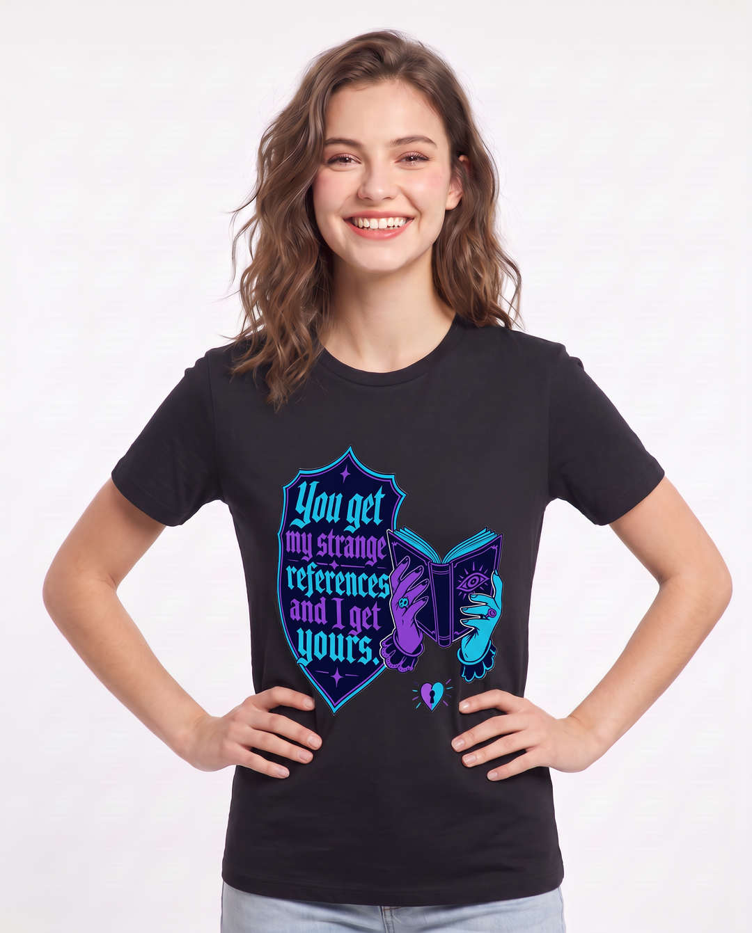 Couples Women's Black T-Shirt - You get my strange references and I product image 3