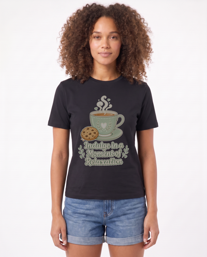 Indulge In A Moment Of Relaxation Black T-Shirt mockup 1