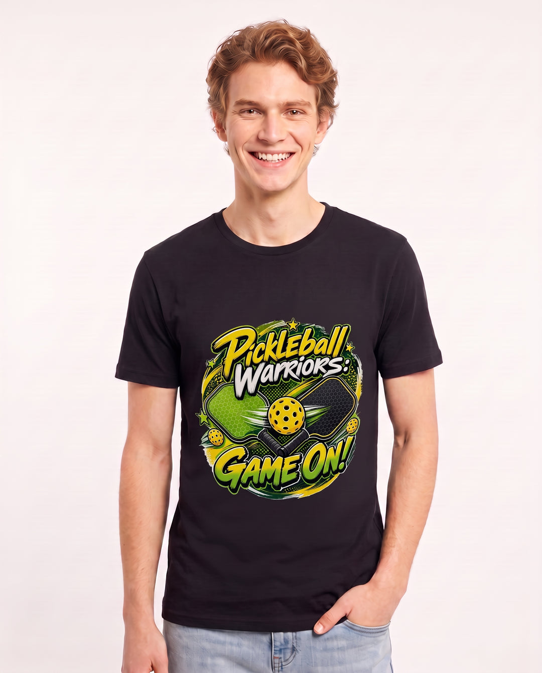 Pickleball Warriors: Game On! Men's Black T-Shirt product image 1
