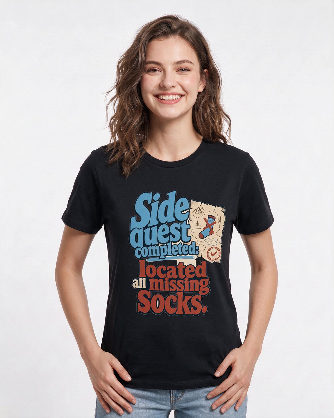 Gaming Women's Black T-Shirt – Side quest completed: located all product image 3
