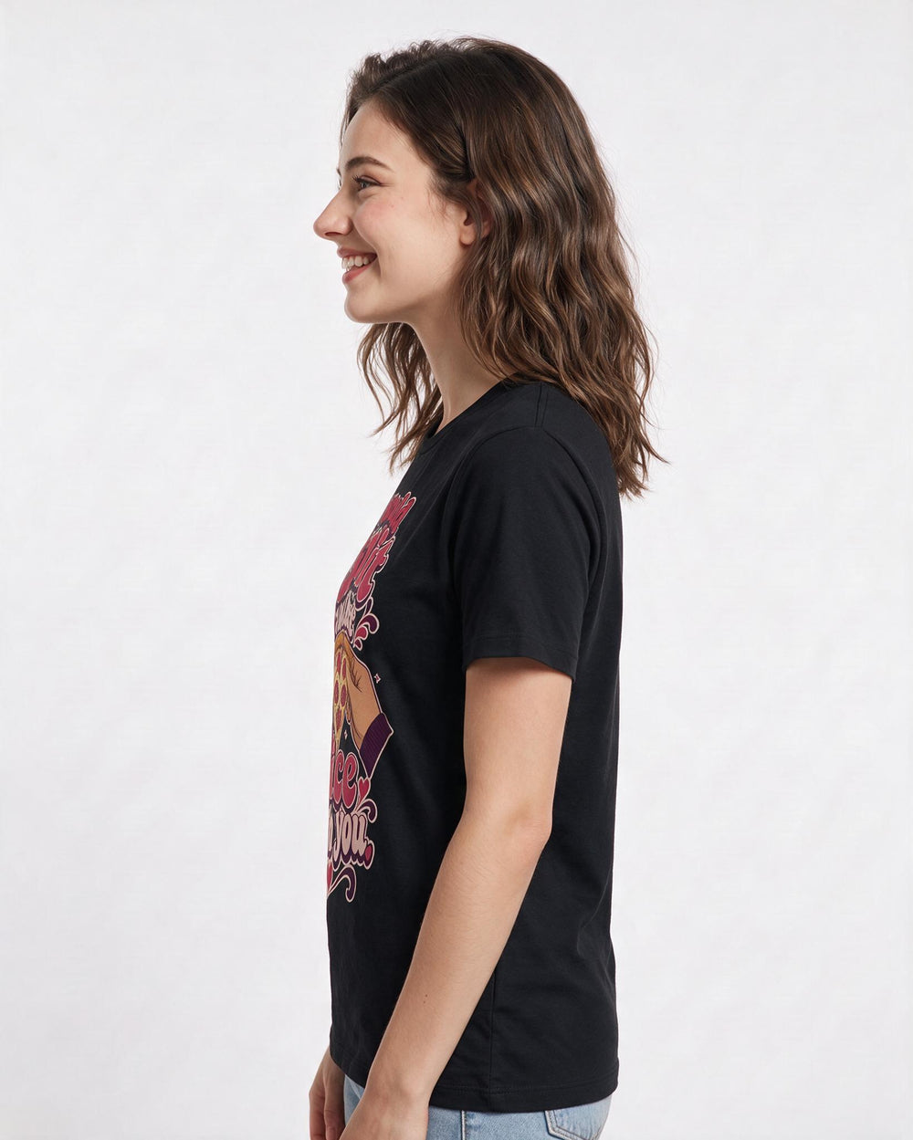 Couples Black T-Shirt for Women – Everyday Expression Graphic Tee product image 2