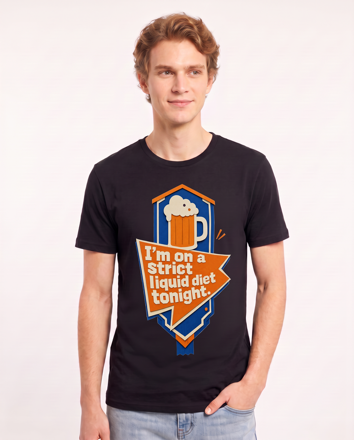Funny Beer Men's Black T-Shirt - I'm on a strict liquid diet tonight. product image 3