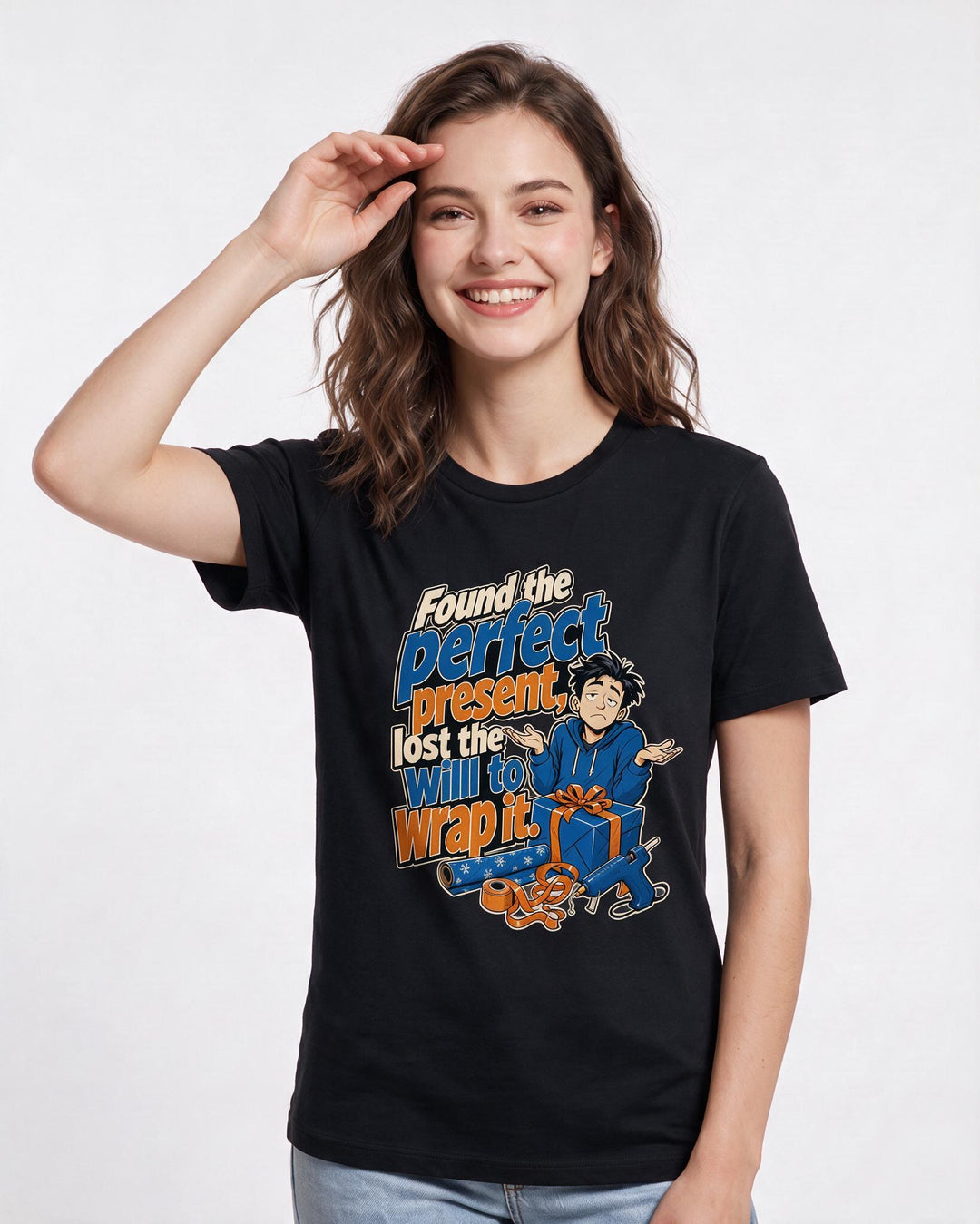 Funny Christmas Women's Black T-Shirt – Found the perfect present, lost the will to wrap it. product image 3