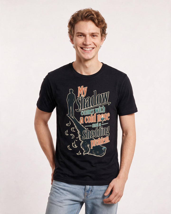 Cat Lover Men's Black T-Shirt – My shadow comes with a cold nose and a product image 3