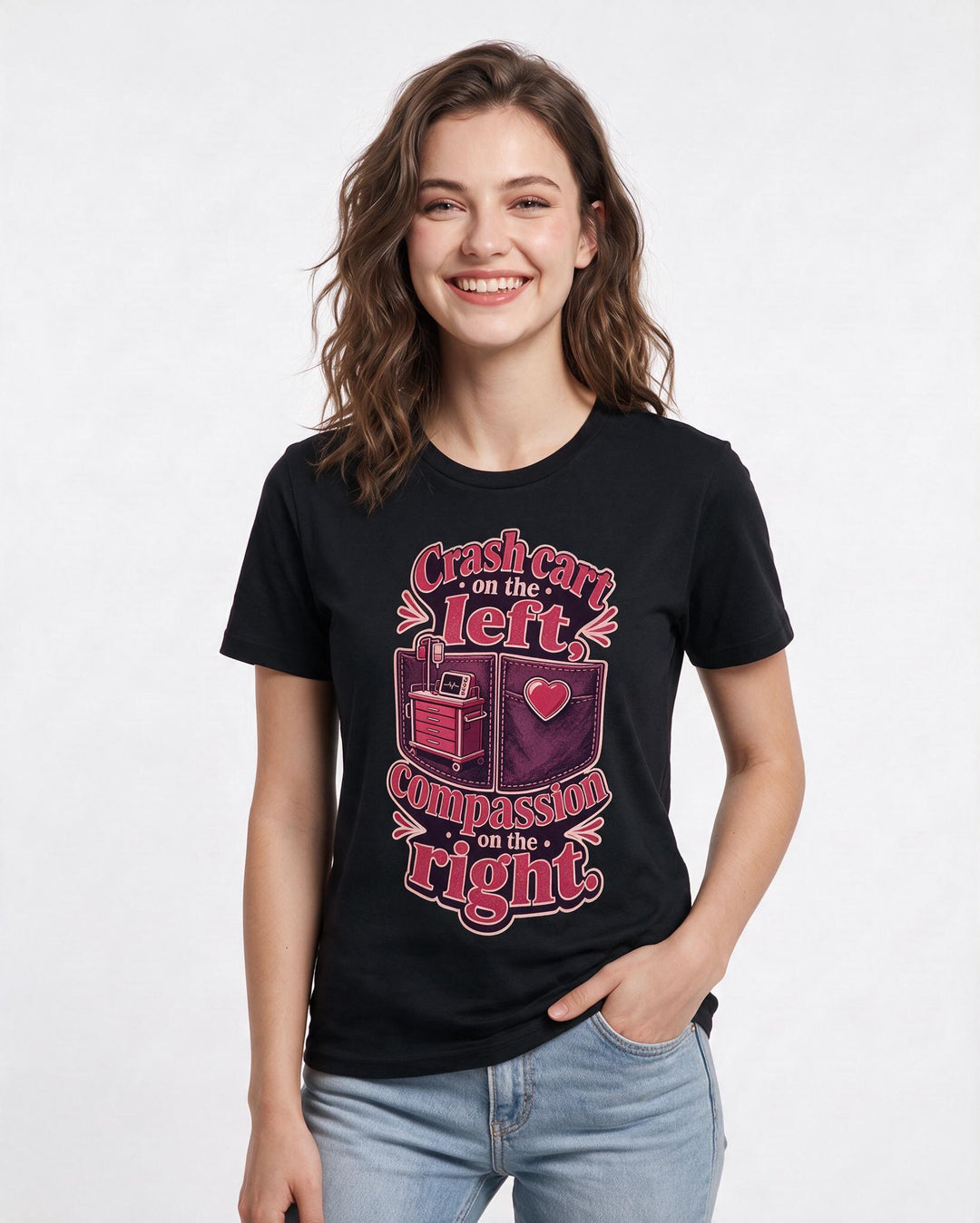 Nurse Women's Black T-Shirt – Crash cart on the left, compassion on product image 3
