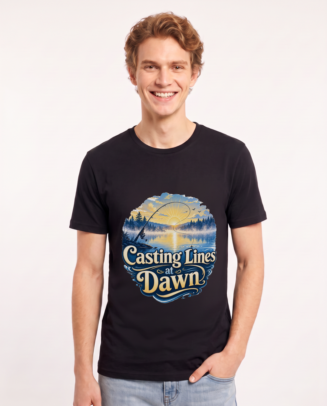 Casting Lines at Dawn Men's Black T-Shirt product image 2