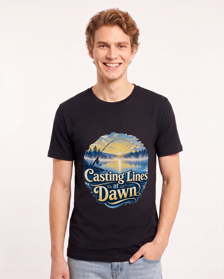 Casting Lines at Dawn Men's Black T-Shirt product image 2