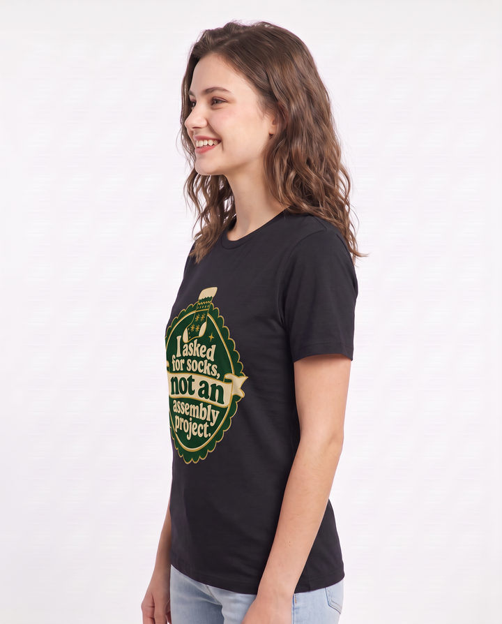 Christmas Women's Black T-Shirt - I asked for socks, not an assembly product image 2