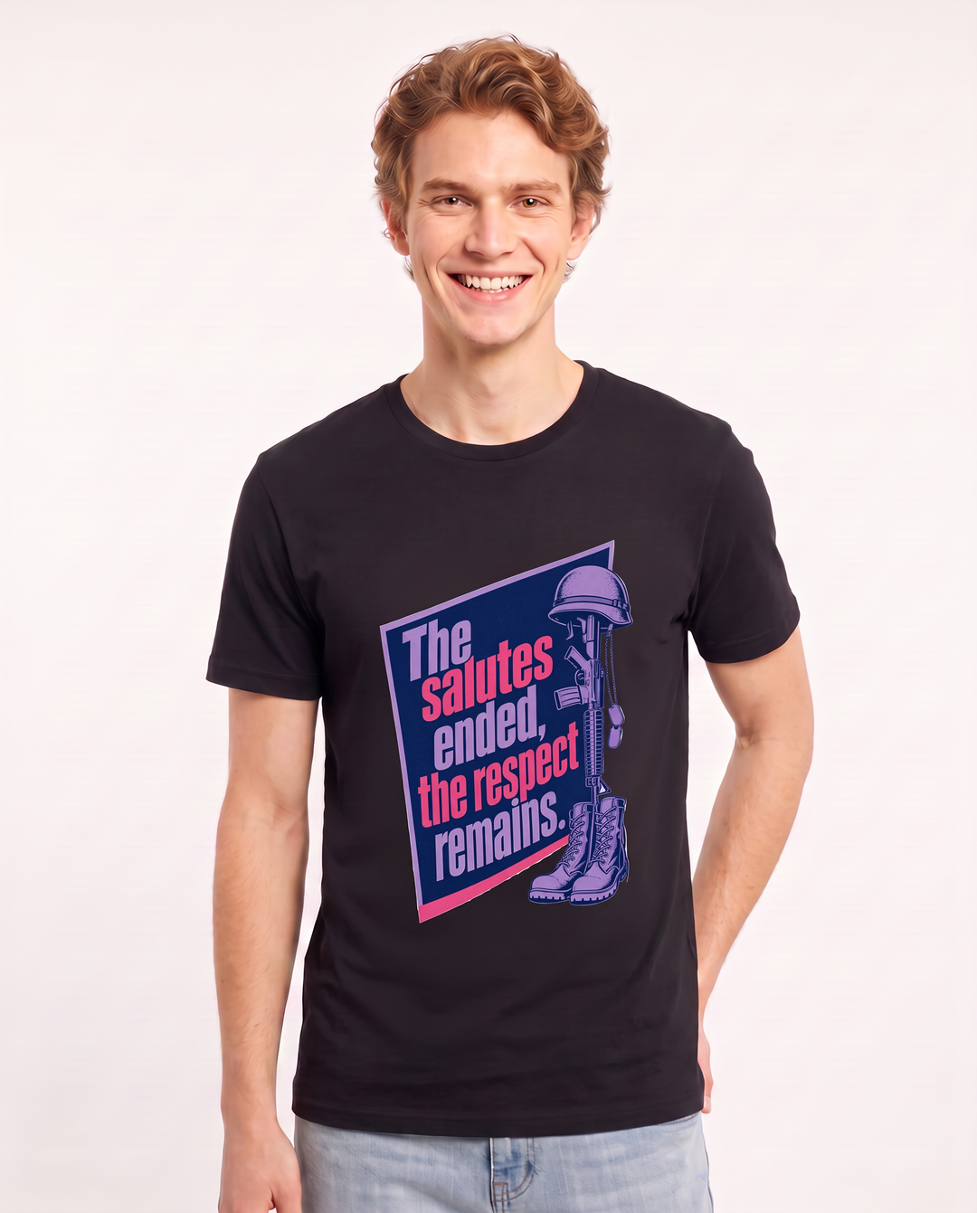 Graphic Men's Black T-Shirt - The salutes ended, the respect remains. product image 3