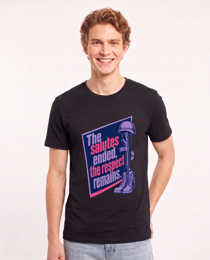 Graphic Men's Black T-Shirt - The salutes ended, the respect remains. product image 3