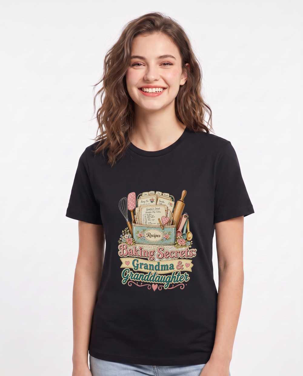 Baking Secrets: Grandma & Granddaughter Women's Black T-Shirt product image 2
