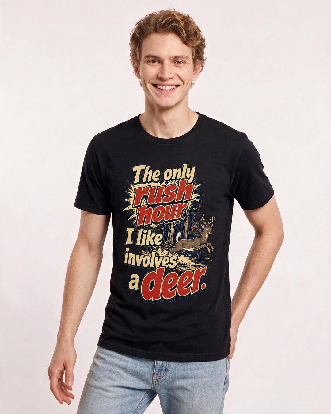 Hunting Men's Black T-Shirt – The only rush hour I like involves a deer product image 3