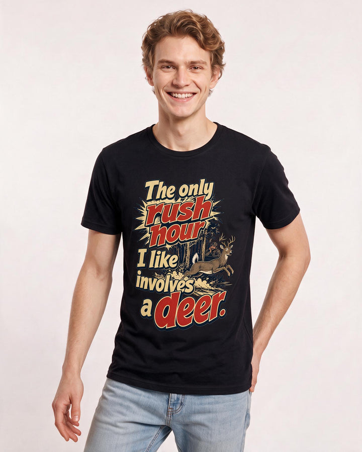 Hunting Men's Black T-Shirt – The only rush hour I like involves a deer product image 3