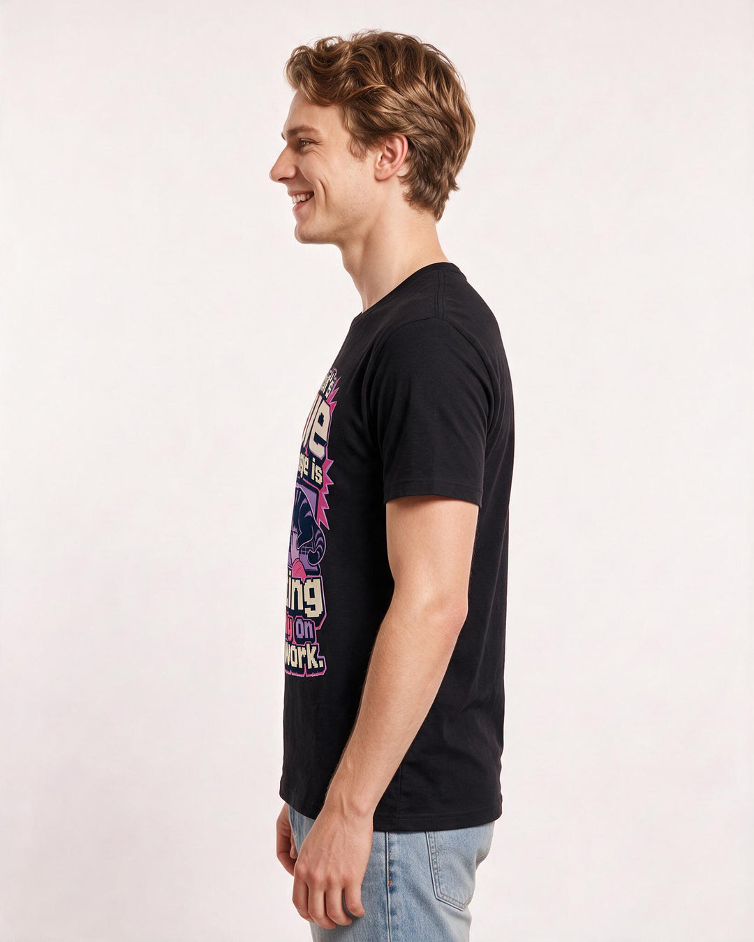 Funny Cat Lover Men's Black T-Shirt – This cat's love language is sitting directly on your work product image 2