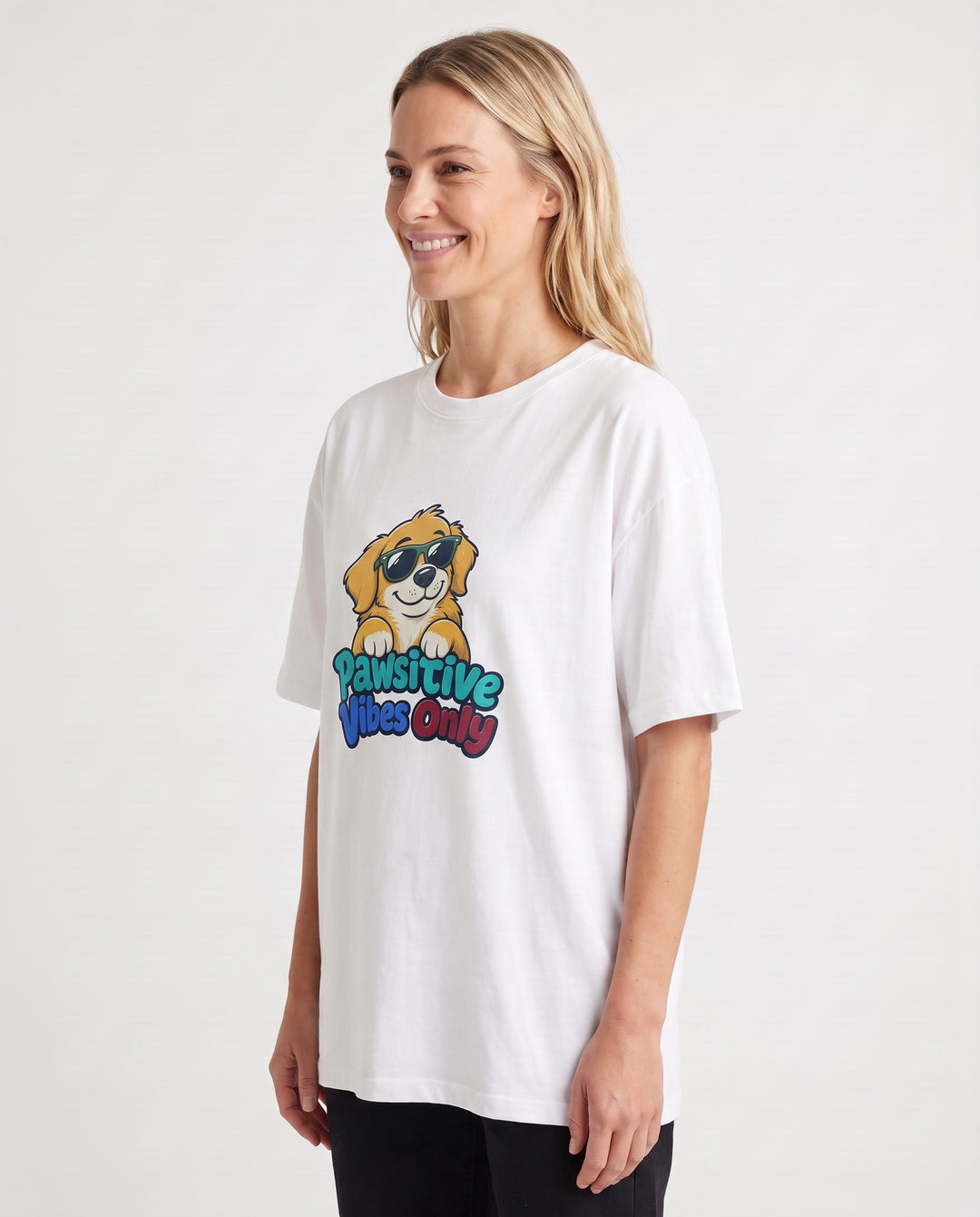 Pawsitive Vibes Only White T-Shirt mockup 2