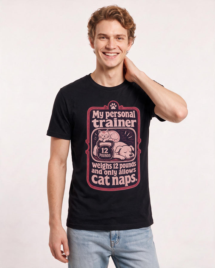Graphic Men's Black T-Shirt - My personal trainer weighs 12 pounds and product image 3