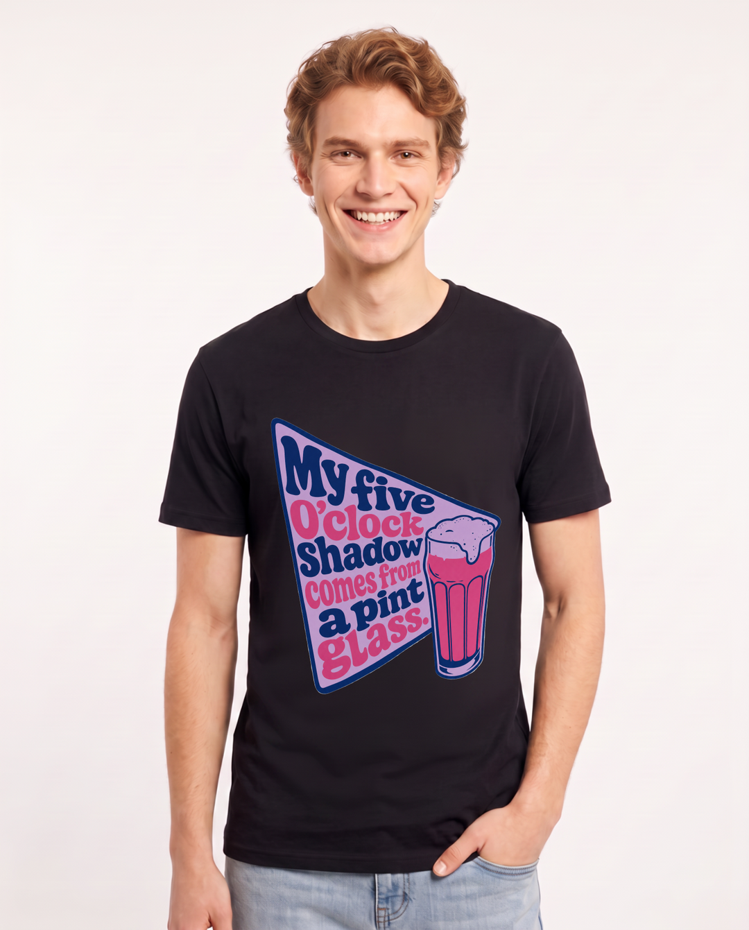 Funny Beer Men's Black T-Shirt - My five o'clock shadow comes from a product image 1