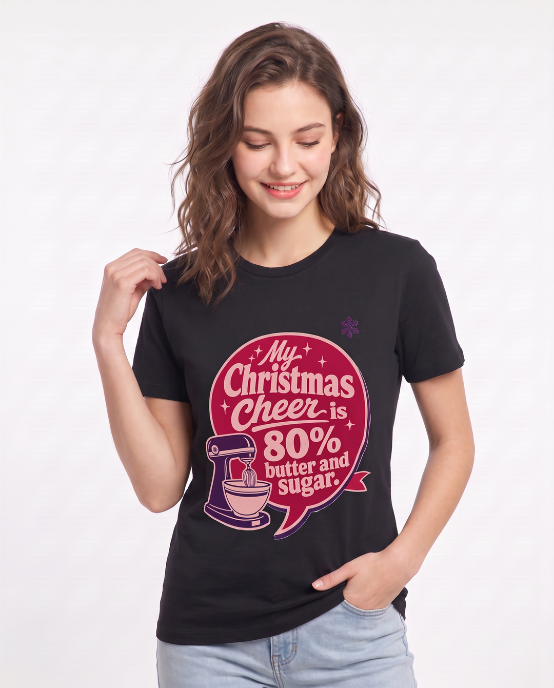 Christmas Women's Black T-Shirt - My Christmas cheer is 80% butter and product image 3
