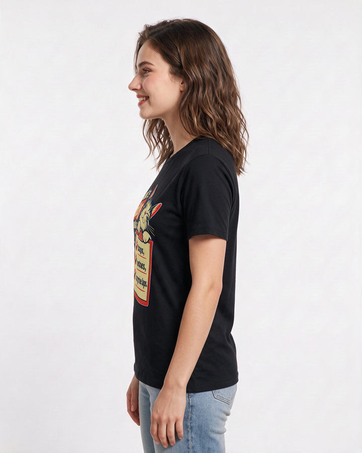 Cat Lover Black T-Shirt for Women – Everyday Expression Graphic Tee product image 2