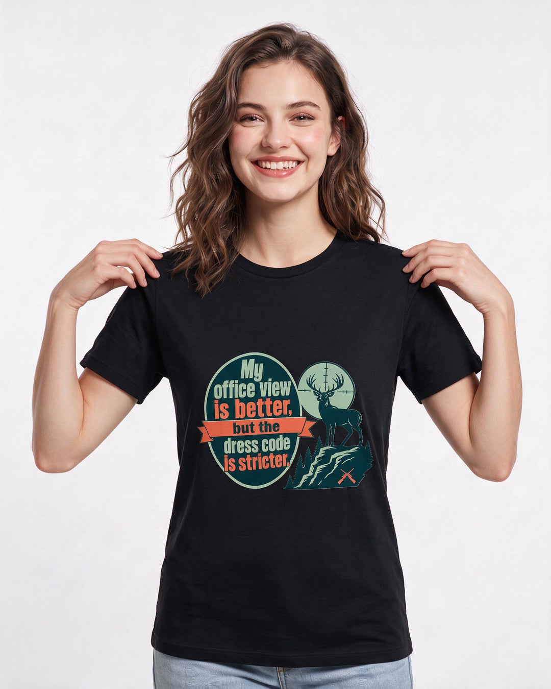 Hunting Women's Black T-Shirt - My office view is better, but the product image 3